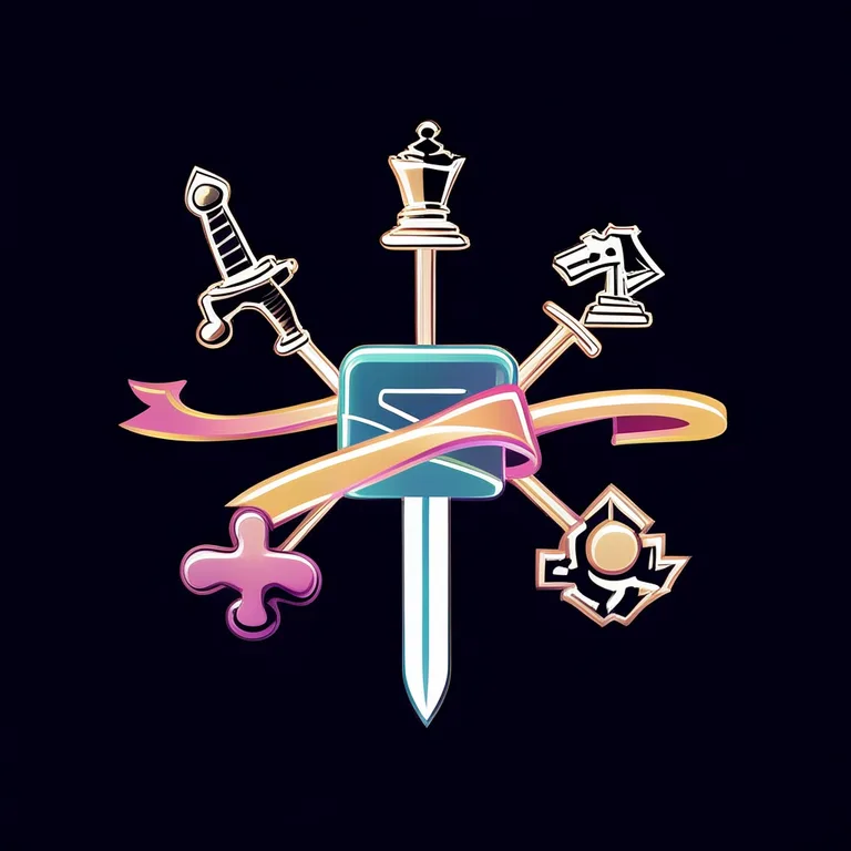 A stylized diagram with a central glowing game controller icon branching out to three distinct game genre icons—a sword for…