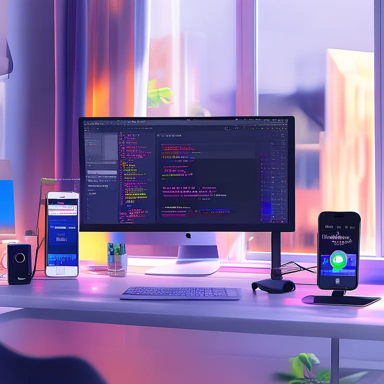 A clean, modern developer workspace bathed in soft natural window light, featuring a large monitor displaying the Unity…