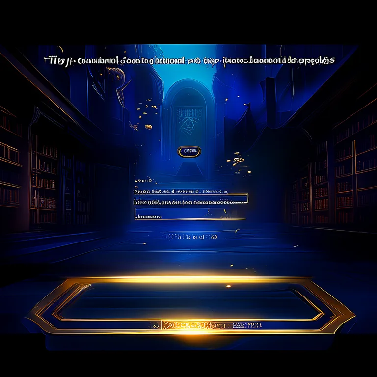 A sleek, futuristic fantasy RPG loading screen UI concept: a blurred magical library interior with towering bookshelves and…