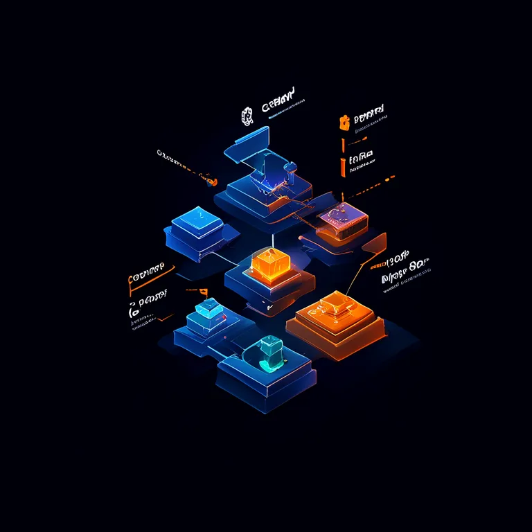 An isometric infographic of a game development workflow, with three branching paths labeled RPG, FPS, and RTS diverging from…