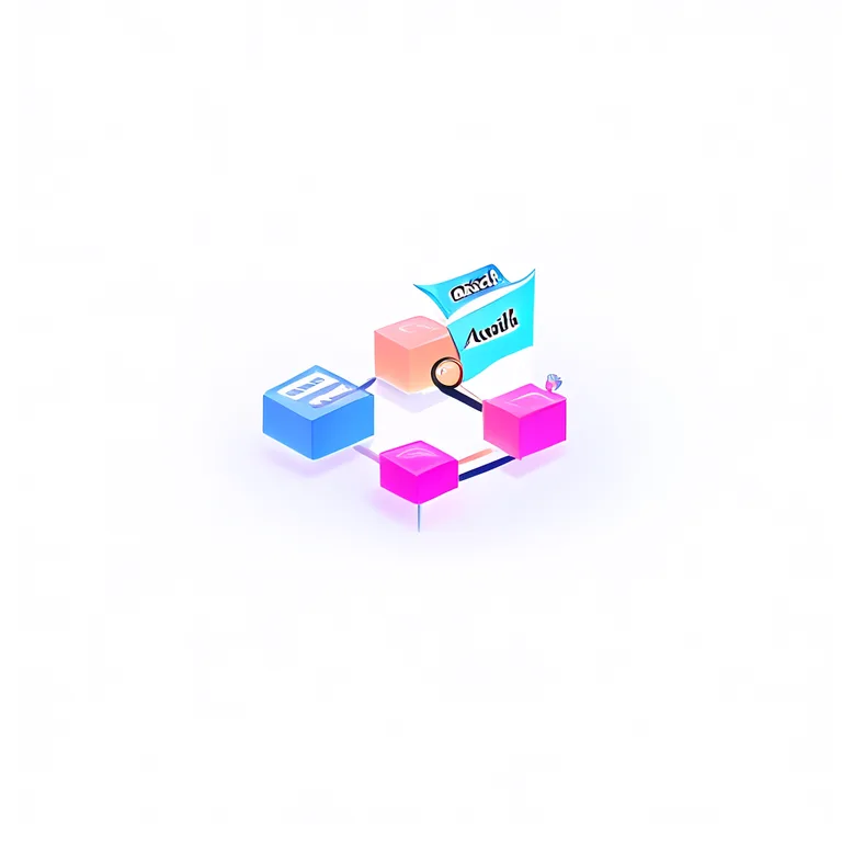 A minimalist isometric flowchart on a clean white background, featuring four 3D cube nodes connected by glowing arrows…