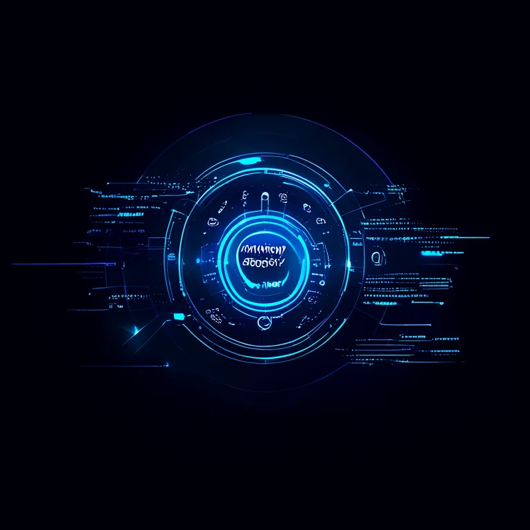 A futuristic digital dashboard with a glowing central hub labeled 'Authority Score' at its core, surrounded by…
