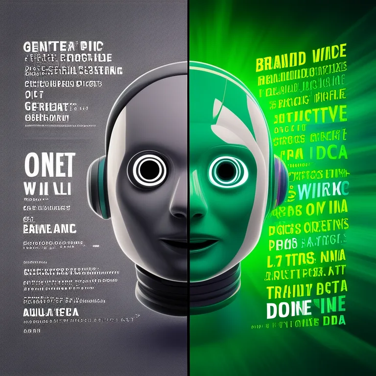 Split-screen graphic contrasting two documents: on the left a dull gray-toned page with robotic generic text labeled…