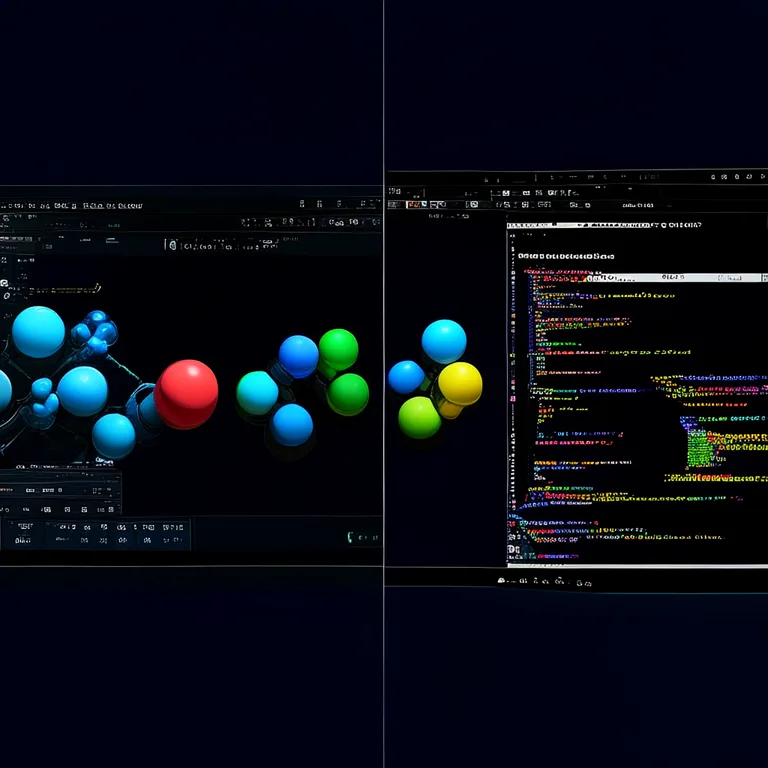 A split-screen view of a modern Unity Editor workspace on a dark theme, with the left panel showing a multiplayer scene hierarchy where the NetworkManager component is selected, the center panel displaying a live gameplay view of four colored player capsules (red, blue, green, yellow) moving through a shared arena, and the right panel showing a code editor with a NetworkBehaviour script containing NetworkVariable declarations, all accented with clean blue and green UI highlights.