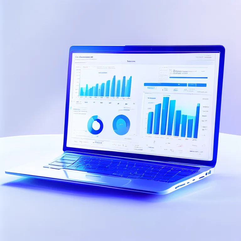 A sleek modern analytics dashboard glowing on an open laptop in a bright, minimal white office, displaying automated SEO…