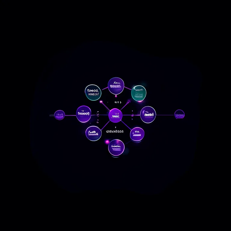 A dark-background competitive intelligence dashboard with ten competitor logo nodes arranged in a circle, each connected by…