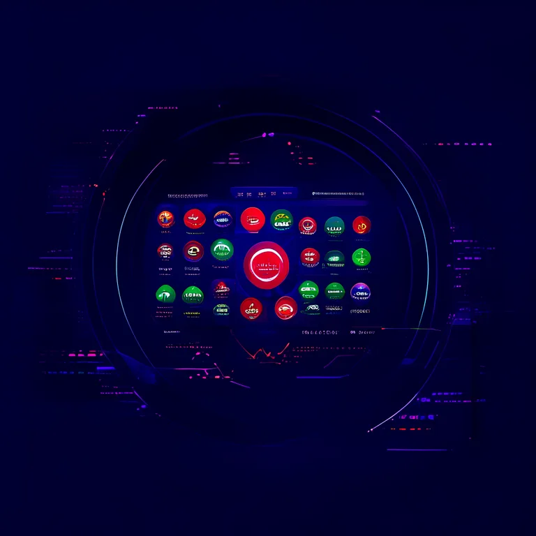 A futuristic competitive intelligence dashboard in deep indigo and violet tones, showing ten CRM competitor logos arranged…