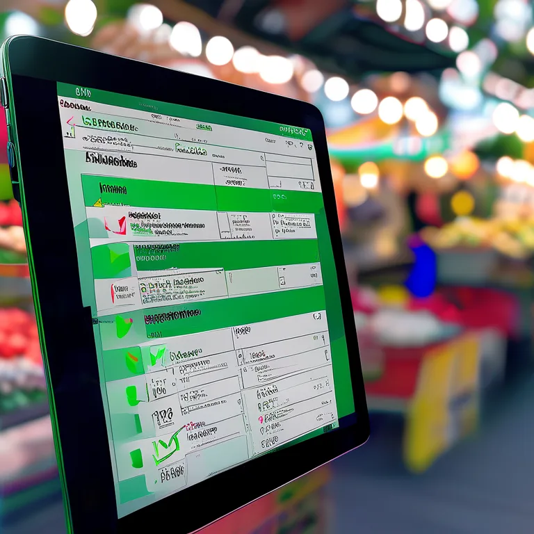A close-up of a tablet screen showing a vendor management dashboard with a list of approved vendors, stall numbers, and…