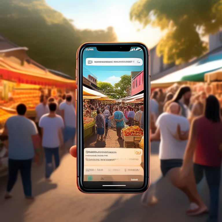 A smartphone screen showing an event discovery app listing local farmers markets with dates and locations, held by a person…