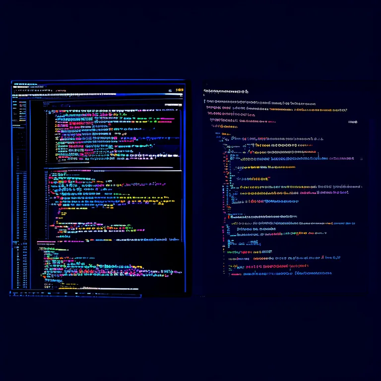 Split-screen developer view, left side C# file with XML doc comments, right side generated HTML API reference page, blue and…