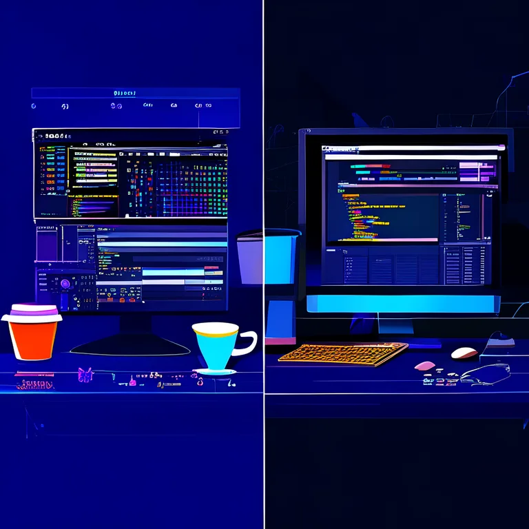 Split-screen illustration: left side shows Unity Editor with complex scene hierarchy and profiler graph; right side shows…