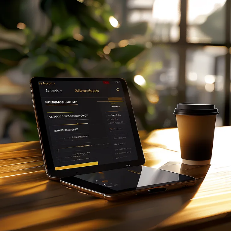Close-up of a tablet screen on a wooden table showing a vendor application pipeline interface with approved, pending and…