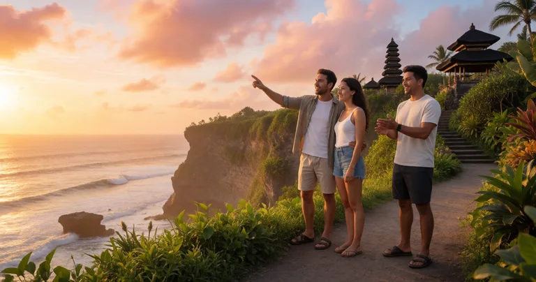 A couple standing on a cliffside path at <a href=