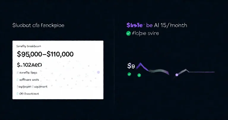 A clean split-screen comparison graphic. Left side: a fully-loaded in-house SEO salary breakdown showing $95,000-$120,000…